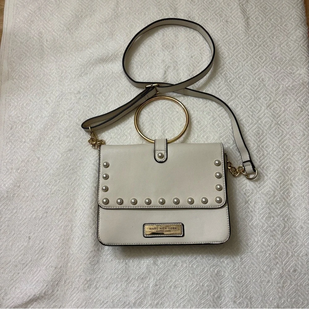 Marc New York Andrew Marc Cream Pearl Detail Crossbody Purse - Picture 1 of 16